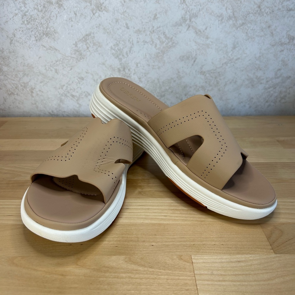 Womens Beige Platform Slide Sandals Size 10 Comfort Wedge Cushioned NWT